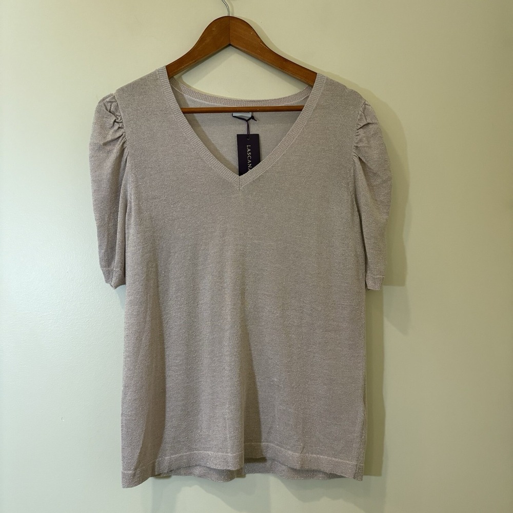 Lascana Women Knit Top Medium Lavender Metallic Classic Comfort Stretch Capsule